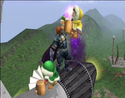 Ganondorf grapping Ice-climbers with a special right grab. One in each hand.